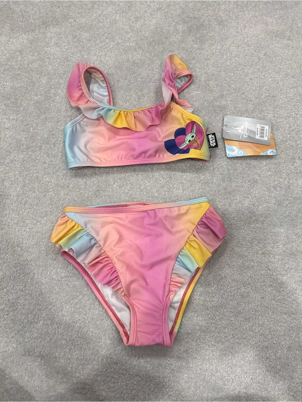 Disney Star Wars Mandalorian Pastel Rainbow Ruffle Bikini - Pink Yellow Blue